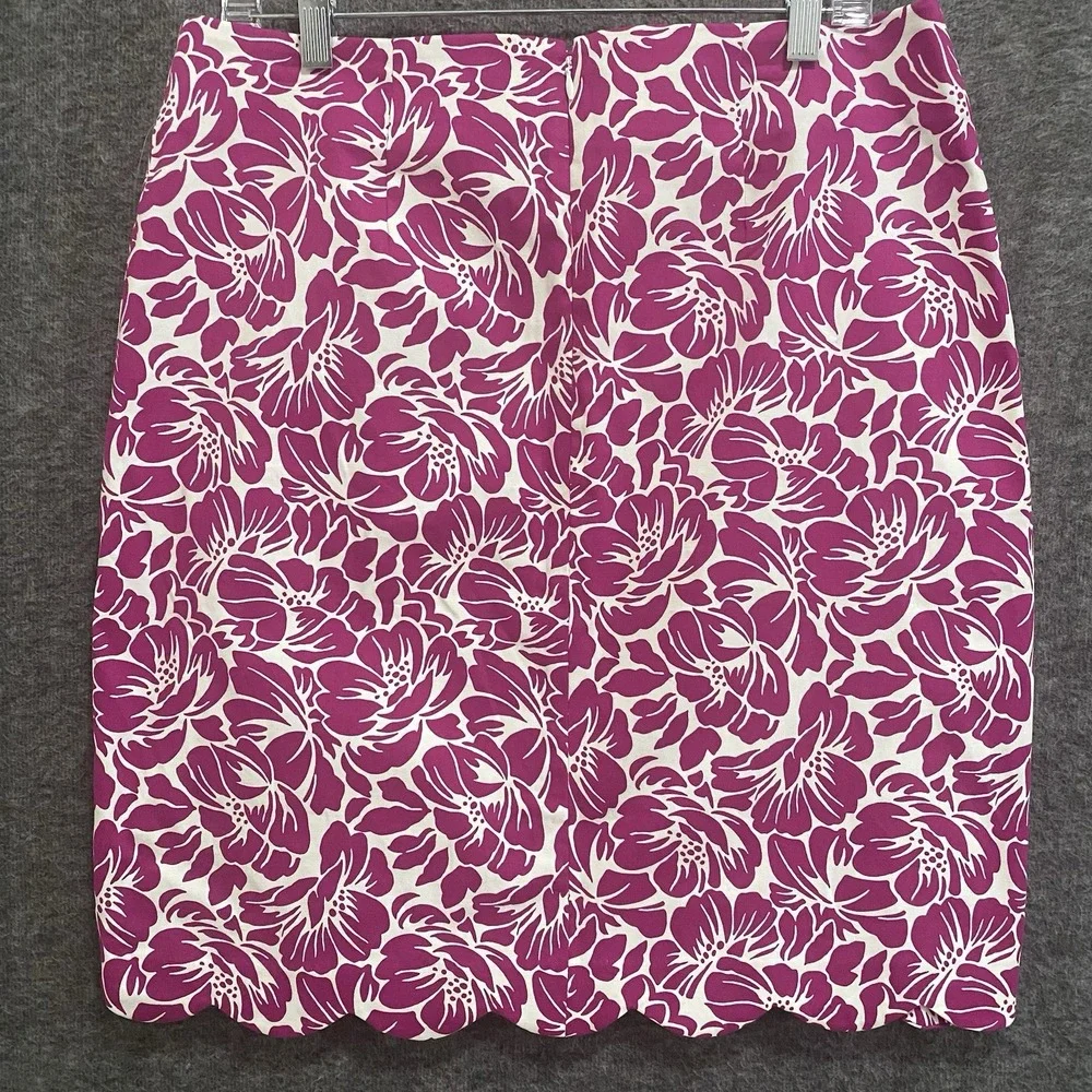 NEW Talbots Skirt Women 12 Purple Floral Scallop Hem Pencil Office Career Preppy